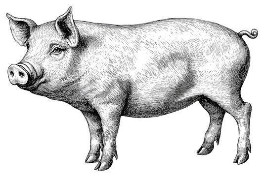 PNG Pig vintage animal black.