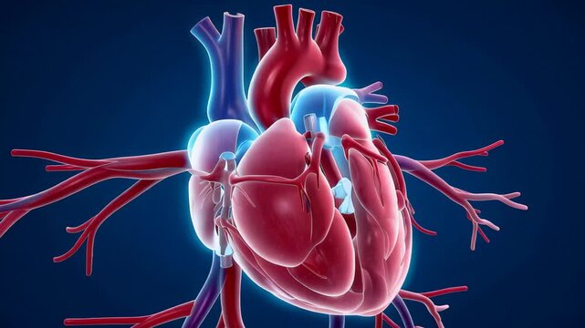Human Heart Anatomy Animation with Pulsating Chambers and Blood Vessels