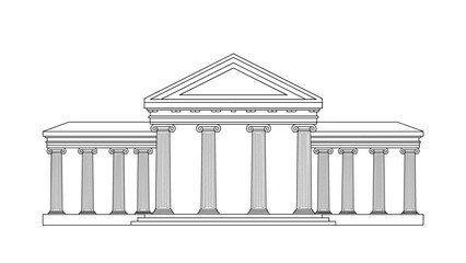 Fototapeta premium Detailed line art illustration of a classical building with columns for museum and government concepts on white background.
