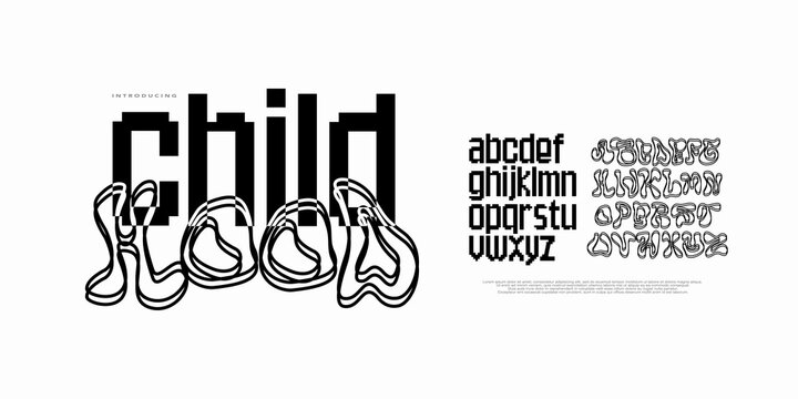 Childhood font, Combination Urban experimental display font with distorted streetwear style, perfect for fashion branding, posters and edgy designs.