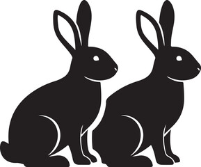 Fototapeta premium Two black silhouettes of rabbits sitting side by side on a white background isolated on transparent background, isolated on white background, Vector