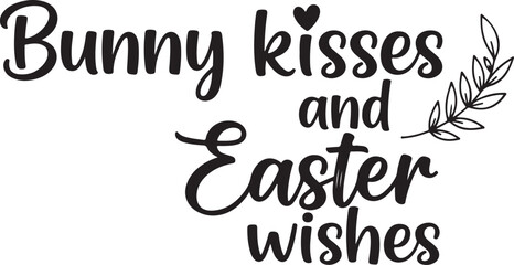 Bunny kisses and easter wishes written in a beautiful font with a heart and leaf isolated on transparent background, isolated on white background, Vector © Ripon islam rana