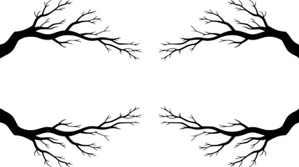 Fototapeta premium Black Silhouette Tree Branches Against White Background Isolated