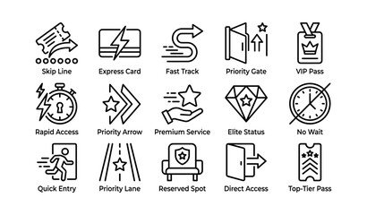 Fototapeta na wymiar Icons for fast access services and vip passes with priority features