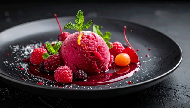 Beerensorbet elegant pr&auml;sentiert
