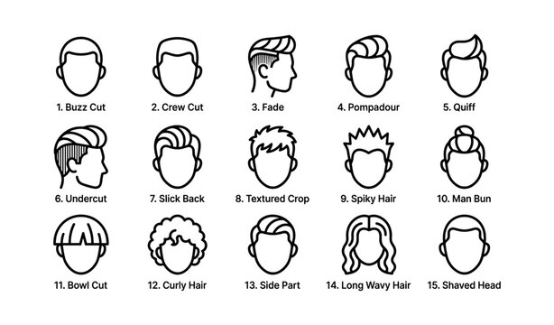 Different hairstyles for men - buzz cut, pompadour, man bun, and more