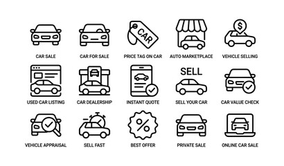 Obraz premium Car sale icons collection for auto marketplace and online listings