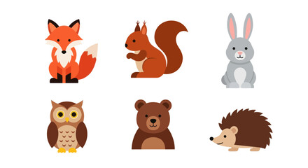 Fototapeta premium Cartoon forest animals on white background