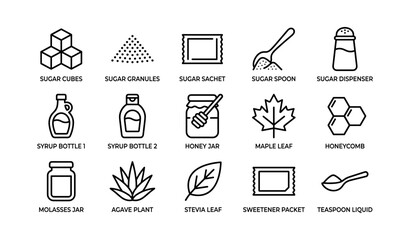 Naklejka premium Icons of various sweeteners including syrups and honey