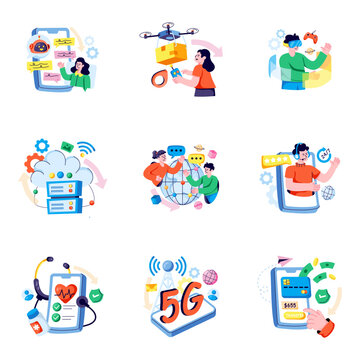 Set of Ai Technology Flat Illustrations