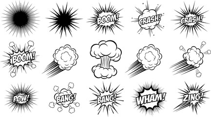 Comic book explosion and crash sound effect illustrations © Badhon