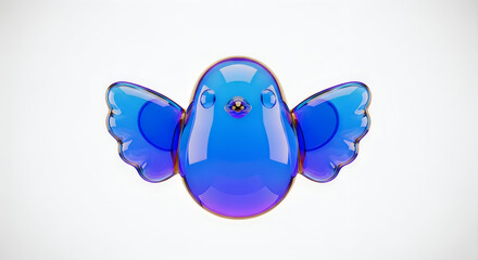 Whimsical glass figurine of a blue bird with translucent wings