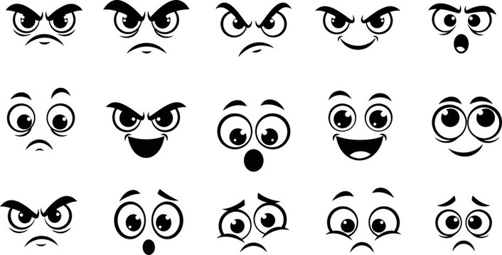 Collection of various cartoon faces with different emotions and expressions