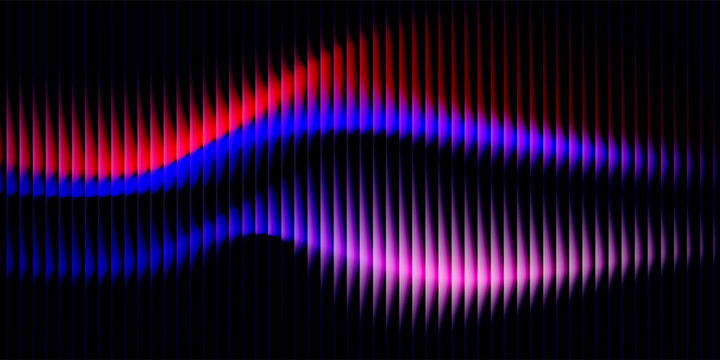 Futuristic abstract waveform made of thin vertical neon lines, digital music visualizer style