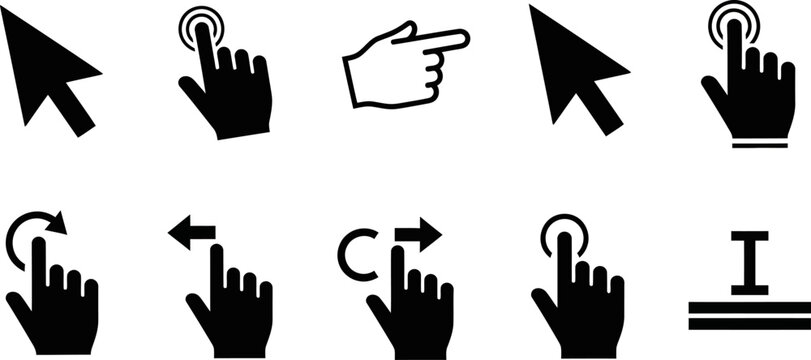 computer mouse and hand cursor icons for user interface design elements on white background