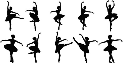 setofsilhouettesofballerinasinvariousdanceposesonwhitebackground © Badhon