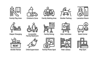 Fototapeta premium Family facilities and activities icons for parks and public spaces