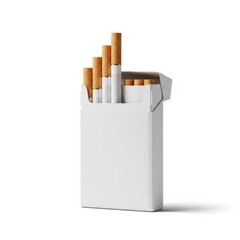 An open pack of cigarettes with five cigarettes visible against a white background.