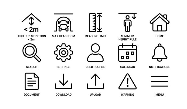 Various icon set with height rules, home, and tools for interface design
