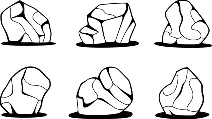 Stylized Black Outline Rocks with Shadow White Background stone geology © Iman