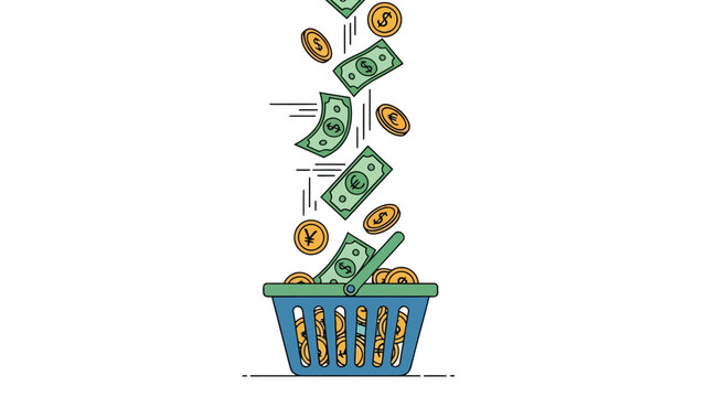 Money Falling into Bucket.