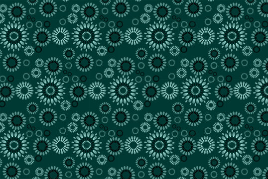 Seamless Teal Floral Pattern Background With Retro Radial Flowers, Geometric Texture, and Repeating Wallpaper Design