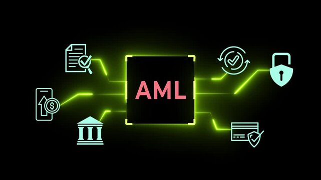 Anti money laundering financial bank concept. Money laundering management, financial crime and regulatory adherence. Motion graphics of AML idea on the transparent background.