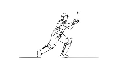 Fototapeta premium One continuous line drawing cricket fielder catching ball minimalist sports vector illustration