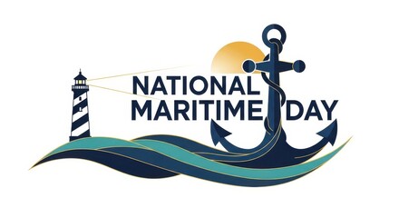 Obraz premium National Maritime Day logo with anchor and lighthouse