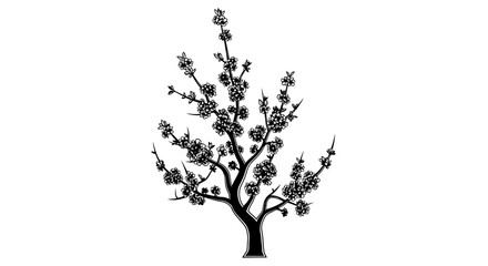 Obraz premium Silhouette of a flowering tree with delicate branches and blossoms.