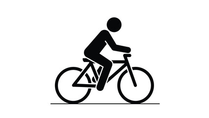 Obraz premium Minimalist black icon of a person riding a bicycle on a straight line represents healthy commuting or recreational cycling.