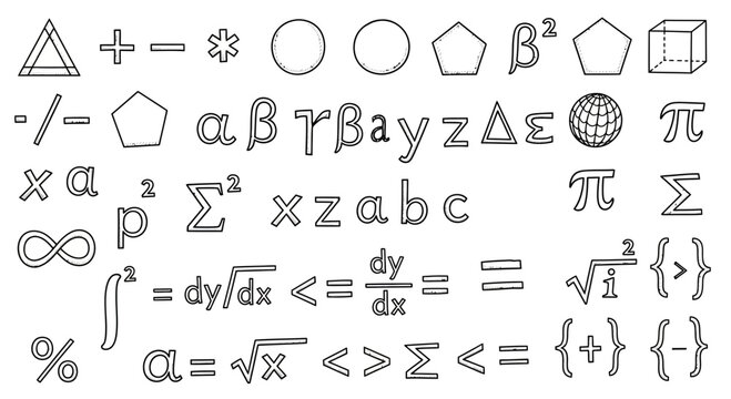 Hand Drawn Mathematical Symbols and Geometric Shapes Collection