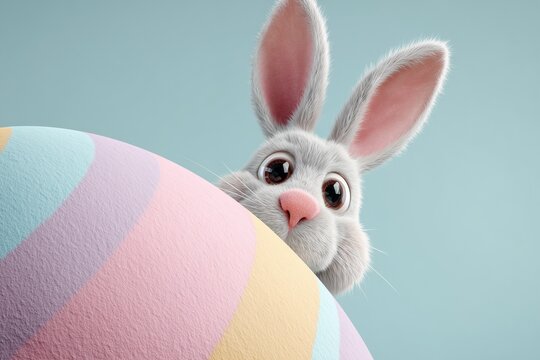 Cute rabbit with large Easter egg