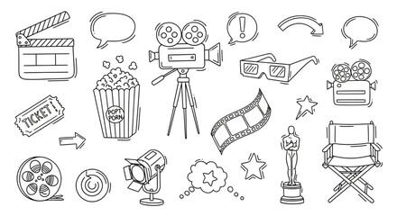 Fototapeta premium Hand Drawn Cinema and Movie Production Elements Set