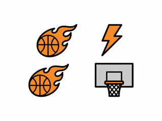 Basketball Fireball Lightning and Hoop Icon Set © progoz
