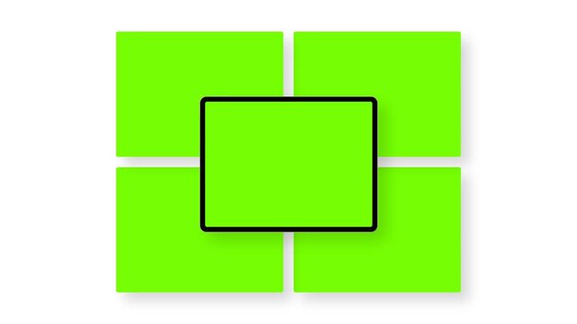 Animated tablet mockup with blank web interface screens on white background. Template for presenting website design, dashboard layout, digital content and online applications