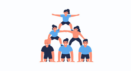 Fototapeta premium Teamwork Human Pyramid: People Building Stack for Success and Unity
