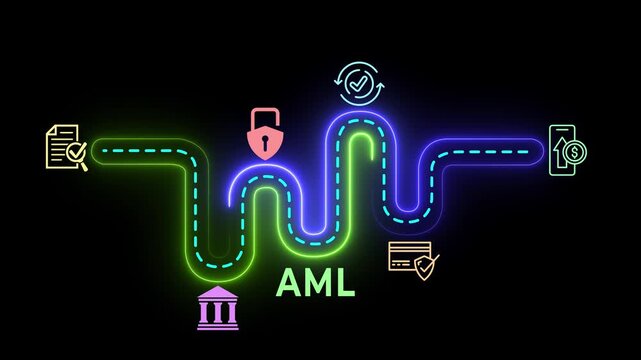 Anti money laundering financial bank concept. Money laundering management, financial crime and regulatory adherence. Motion graphics of AML idea on the transparent background.
