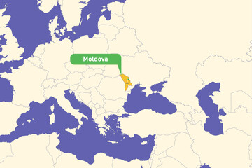 Fototapeta premium Highlighted infographic map illustration of Moldova, ideal for education, travel guides, and geography presentations.