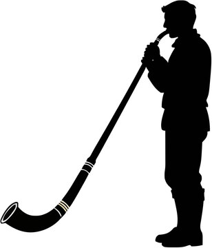 Alphorn Player Silhouette &ndash; Flat Vector Plotter Cut File