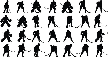 Large set of basketball player silhouettes, jumping, shooting, dunking, dribbling, defensive poses, athletic sports action, team game competition, fitness exercise, © Foredul