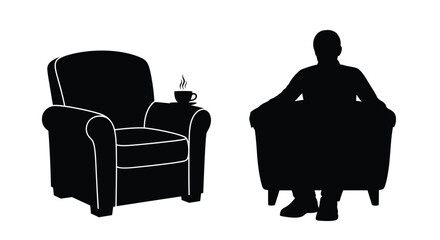 Man relaxing in armchair with coffee a striking black silhouette © Rabbi