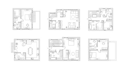 Collection of various apartment and house floor plan layouts on an isolated white background. © Fahlevi