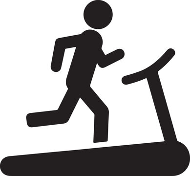 Person running on treadmill, fitness exercise symbol, indoor cardio workout, healthy lifestyle, gym equipment, simple silhouette