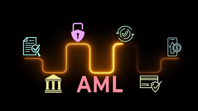 Anti money laundering financial bank concept. Money laundering management, financial crime and regulatory adherence. Motion graphics of AML idea on the transparent background.
