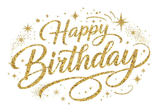 Elegant happy birthday golden glitter typography, luxury celebration print vector illustration