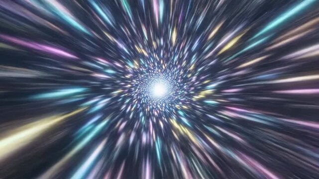 Abstract Hyperspace Jump Through a Colorful Starfield Tunnel - Fast Light Speed Travel in Outer Space.