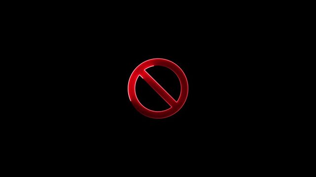 Glowing neon prohibition sign animation. neon line ban icon animation stop wrong problem warning animated. Prohibition, forbidden, or no entry animation,Warning, stop or no entry forbidden animation.