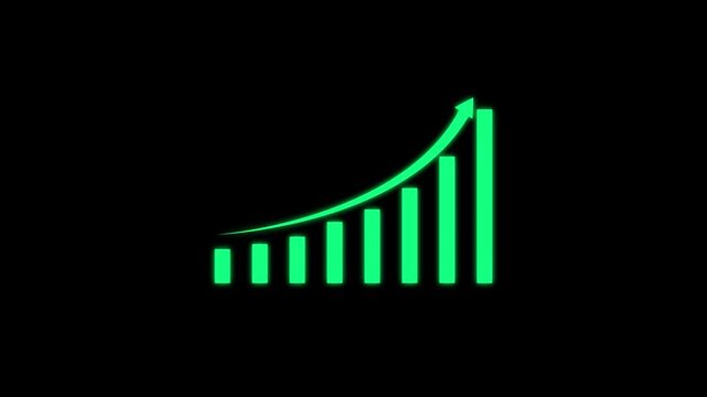 Green Bar Chart With Upward Arrow On Black Background