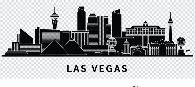 Vector illustration black and white illustration of las vegas city skyline with famous landmarks